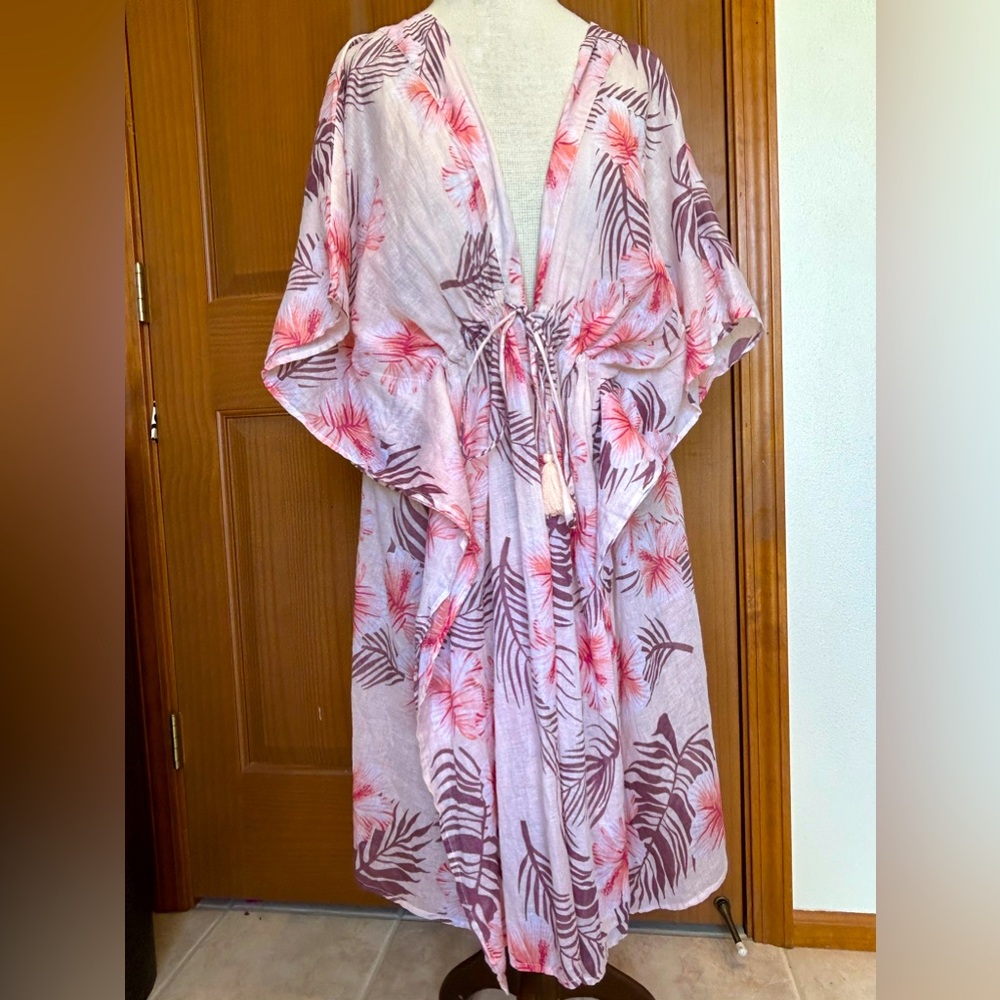 DEBBIE KATZ SOUTH BEACH sXL kimono/cover up/robe Tassel drawstring empire waist